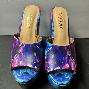 YDN‎ Platform Mules Peep Toes Abstract Design Size 7